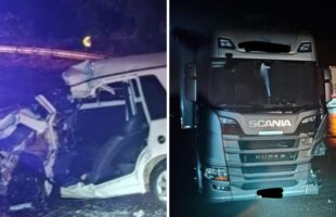 Idosa morre em acidente entre carro e caminhão