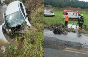 Mulher morre e homem fica em estado grave após acidente em Nova Veneza