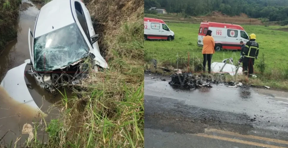 Mulher morre e homem fica em estado grave após acidente em Nova Veneza