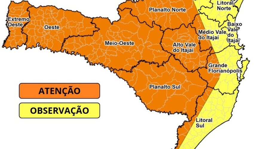 Defesa Civil de Santa Catarina emite alerta para temporais com risco de granizo
