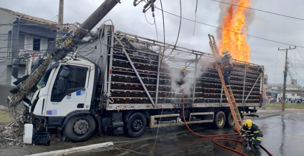 Acidente com poste causa incêndio e afeta fornecimento de energia em Criciúma