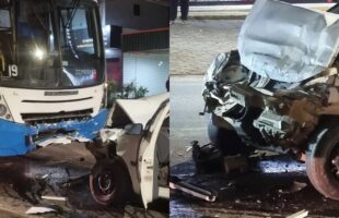 Mulher fica ferida em acidente entre carro e ônibus em Içara