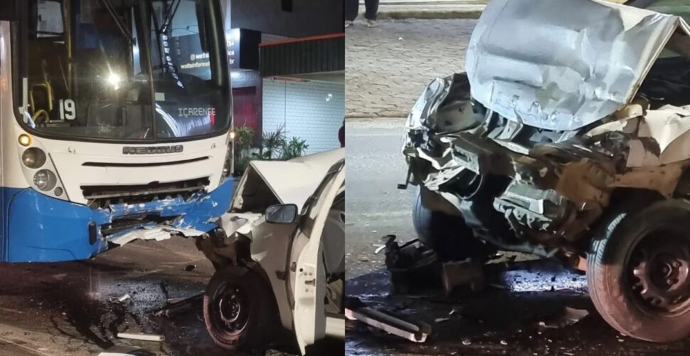 Mulher fica ferida em acidente entre carro e ônibus em Içara