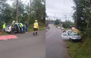 Motorista perde o controle e colide contra poste em Criciúma