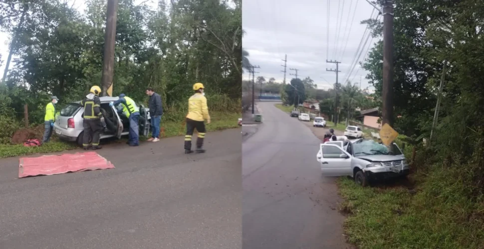 Motorista perde o controle e colide contra poste em Criciúma