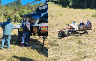 Trabalhador é resgatado de helicóptero após ser atingido por árvore em São Martinho