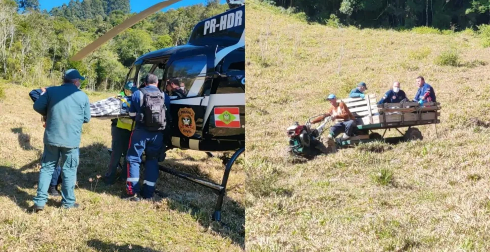 Trabalhador é resgatado de helicóptero após ser atingido por árvore em São Martinho