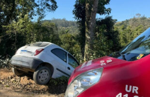 Motorista fica ferido após carro sair da pista e bater em árvore em Treze de Maio