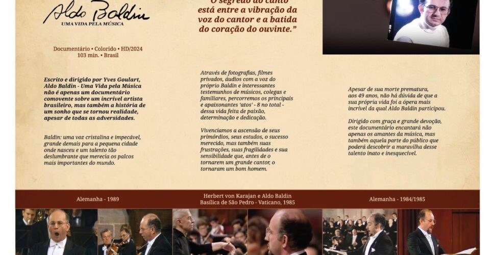Documentário premiado sobre tenor urussanguense tem sessão gratuita no CIC