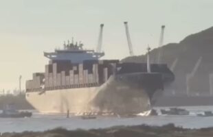 Vento forte provoca colisão entre navio e pesqueiro no Porto de Imbituba