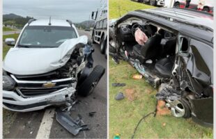 Colisão frontal na BR-101 em Jaguaruna deixa quatro feridos, um em estado grave