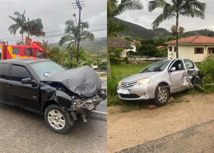 Motorista fica presa em ferragens após colisão na SC-370, em Braço do Norte
