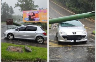 Placa de propaganda arrancada por ventania aterroriza motoristas