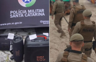 Fiscalização apreende caixas de som na Praia do Rosa, em Imbituba