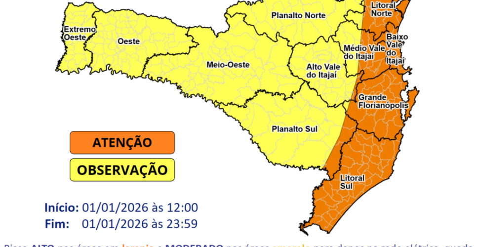 Atenção máxima para temporais a partir desta tarde em Santa Catarina