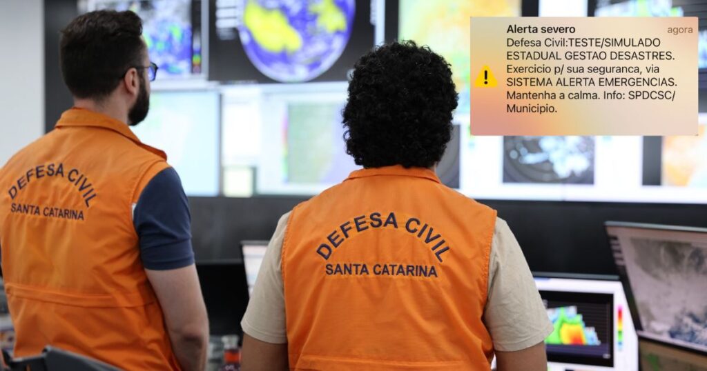 Defesa Civil envia alerta severo para celulares durante simulado em Santa Catarina
