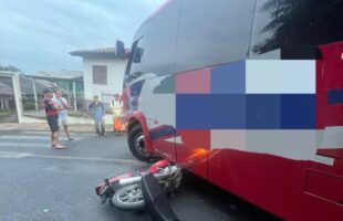 Colisão entre moto e ônibus deixa homem ferido em Nova Veneza