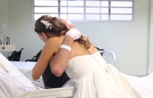 Noiva visita pai internado após casamento e emociona em hospital de Içara