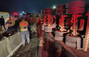 Carga de madeira cai sobre veículos e bloqueia a BR-101 em Sangão
