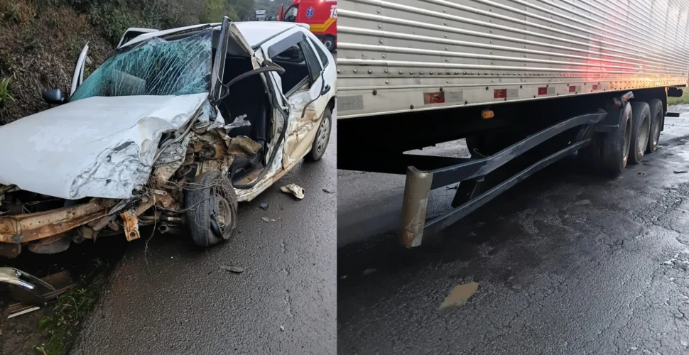 Bebê de seis meses morre após colisão entre carro e carreta na BR-470, em Brunópolis
