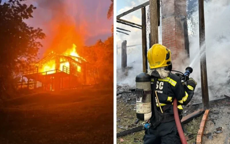 Incêndio destrói chalé de empreendimento turístico em Imaruí