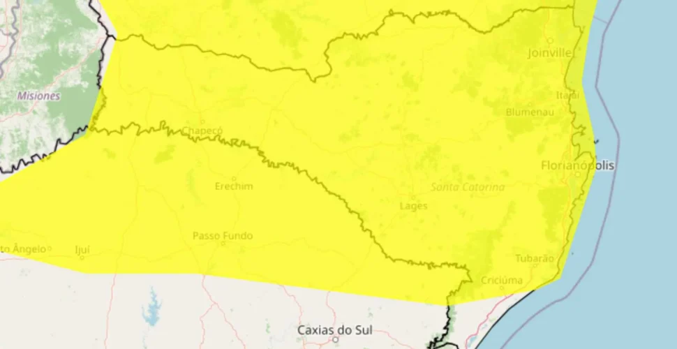 Santa Catarina tem previsão de chuva intensa e ventos de até 60 km/h nesta segunda-feira
