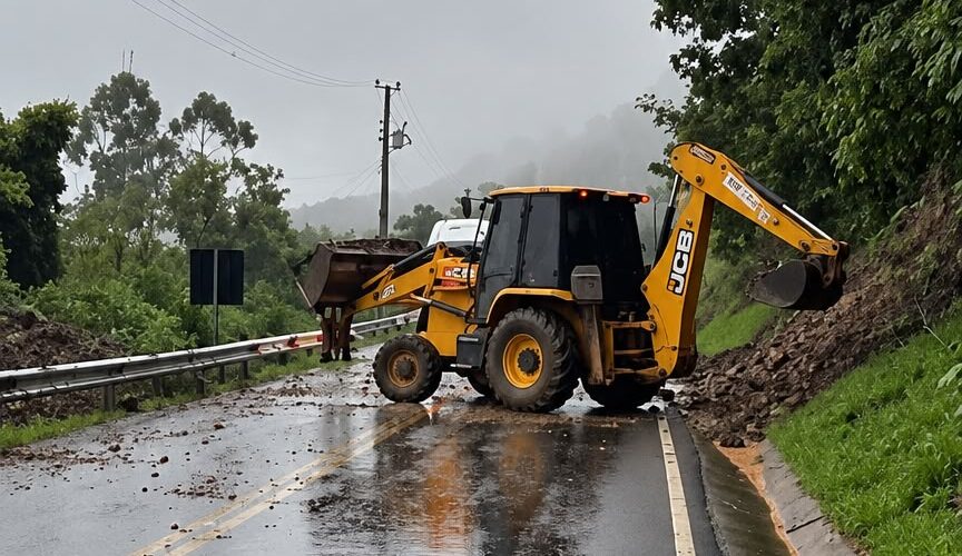 Deslizamento de terra causa bloqueios parciais na Serra do Rio do Rastro